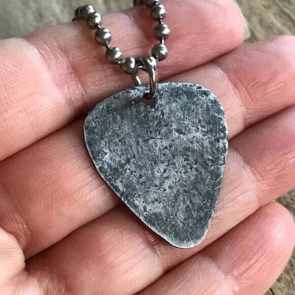 24 INCHES Textured Stainless Steel Guitar Pick Necklace - Picture 4 of 9